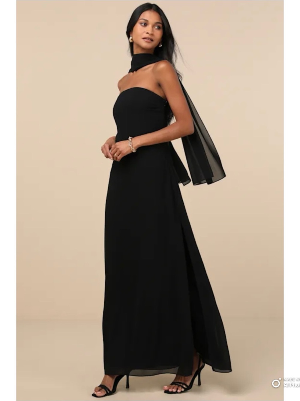 Lulus XL Rawya Black Strapless Maxi Dress and Scarf Set NWT Formal Party Dress - Picture 9 of 17